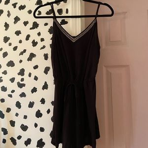 Black Beaded V-Neck Sinched Romper